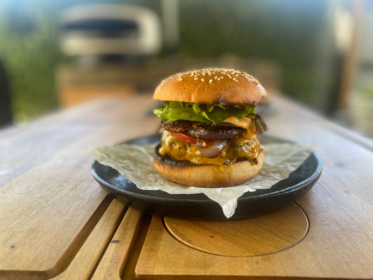 Cape Grim Beef Burger With Roasted Onion And Cheddar.