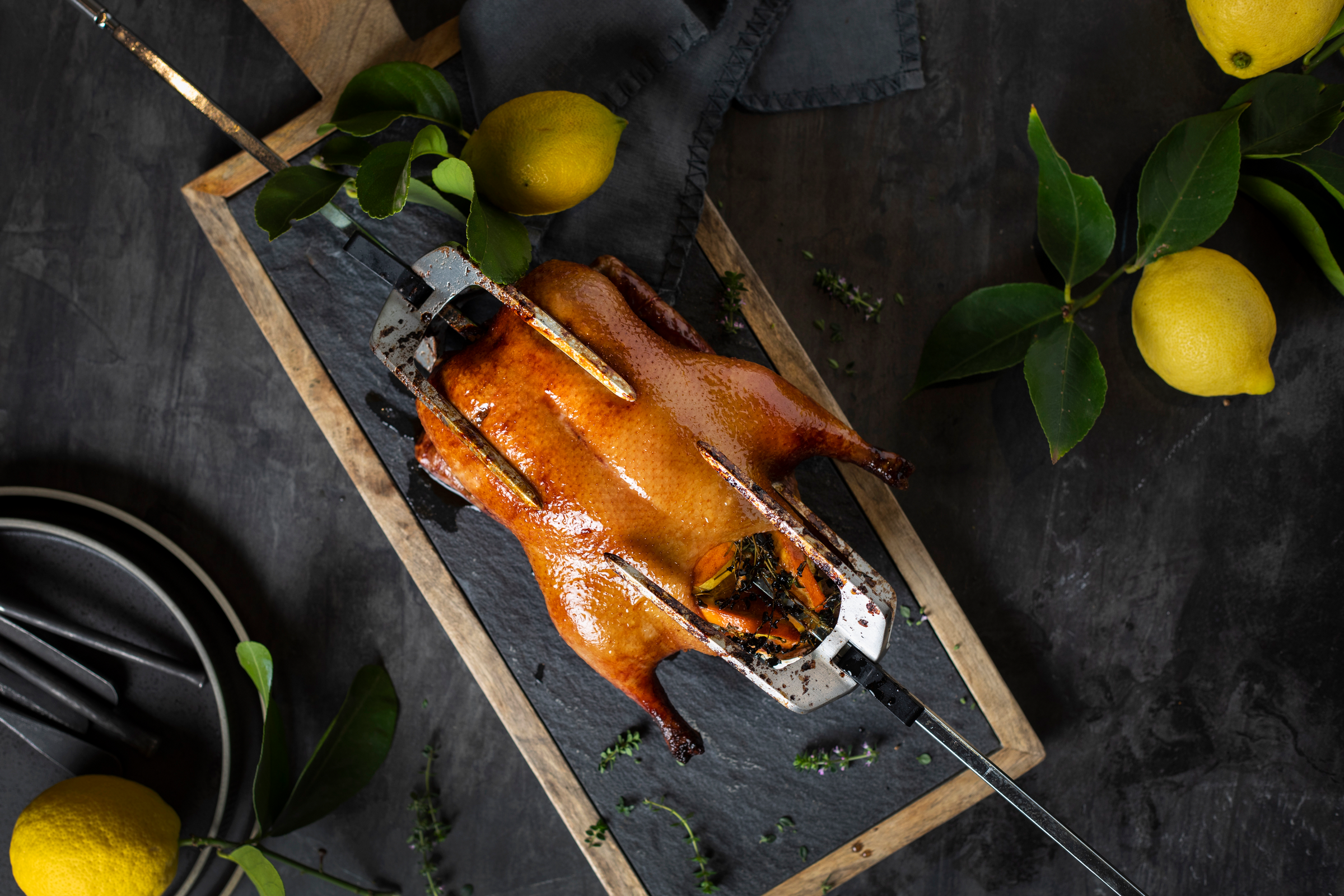 Rotisserie Duck on Cliplock Forks
